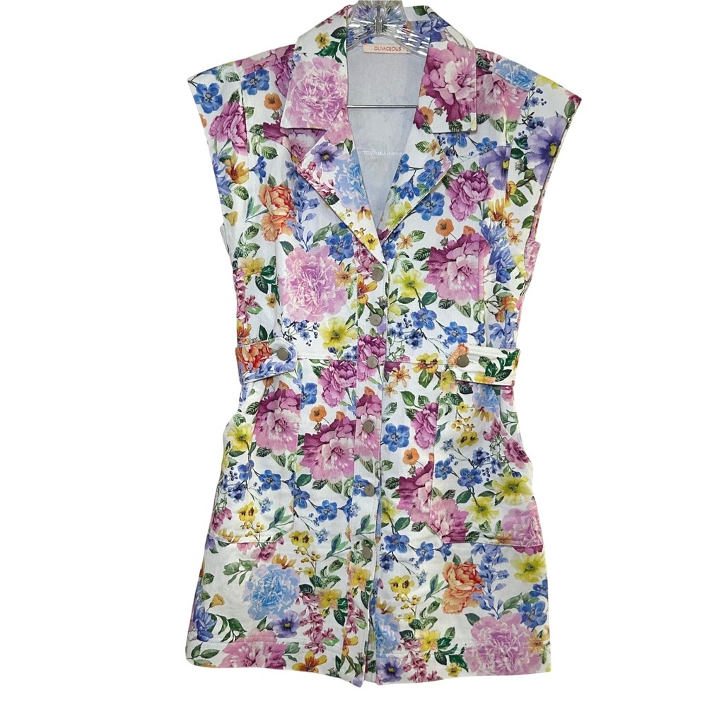 Olivaceous floral utility mini dress women's large garden prairie indie boho